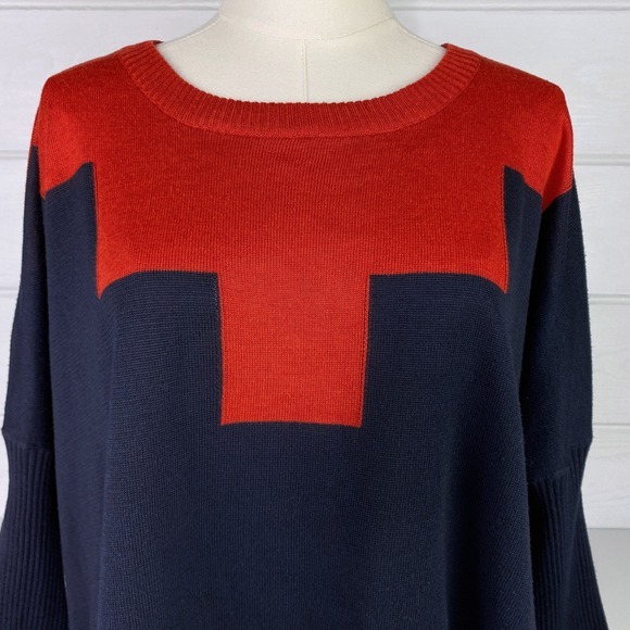 Oversized Color Block Sweater Navy Orange Modern Minimalist Nautical Winter Fall - Picture 3 of 8